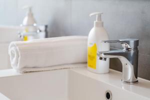 a bathroom sink with a bottle of soap and a faucet at ShortMi Balilla in Milan
