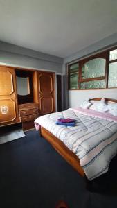 sypialnia z łóżkiem z komodą i telewizorem w obiekcie The Village Den , B&B Darjeeling w mieście Dardżyling