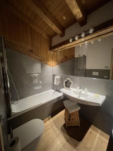a bathroom with a sink and a tub and a toilet at Park Hotel Bellavista in Calalzo