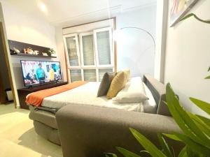 um quarto com uma cama, um sofá e uma televisão em RELAX VIVEIRO em Viveiro