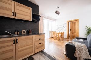 a kitchen with a sink and a couch in a room at Apartament Witów Termy Chochołowskie in Witów