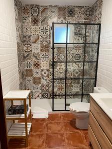 a bathroom with a toilet and a shower at Villa Jara 25 in Nerja