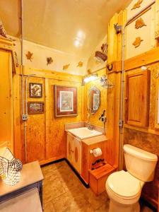 łazienka z toaletą i umywalką w obiekcie Tiny House, WIFI,Hot tub,Secluded w mieście Cosby