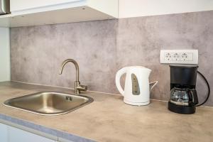 a kitchen counter with a sink and a coffee maker at Sunset Family House in Bibinje on the Beach in Bibinje