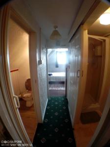 pasillo que conduce a un baño con aseo en Snowdon House Single rooms for solo travellers en Rhyl