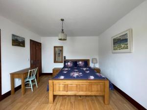 ein Schlafzimmer mit einem Bett und einem Schreibtisch. in der Unterkunft Carraig Inn in Derreen