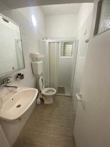 a bathroom with a sink and a toilet and a shower at Teper Apartment in Bat Yam