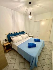 Lendinuso的住宿－Vistamare，一间卧室配有一张带两个蓝色枕头的床