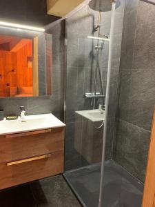 Kúpeľňa v ubytovaní chalet du Champel jacuzzi + 15 fotografií