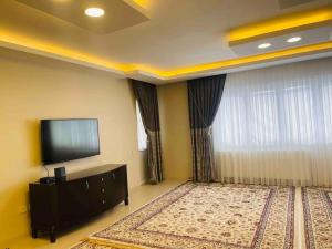 a living room with a flat screen tv and a rug at Beautiful Apartment for rent in Beylikduzu