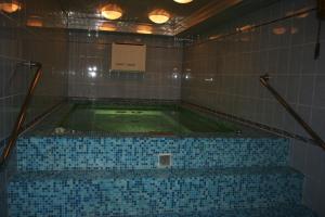 ハバロフスクにあるホテル エロフェイのタイル張りの客室で、バスルーム(水のプール付)