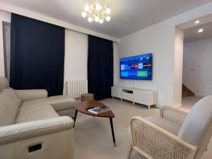 salon z kanapą i telewizorem w obiekcie Villa 3 Bedrooms - Proche VERSAILLES ORLY PARIS PARKING GRATUIT w mieście Les Clayes-sous-Bois