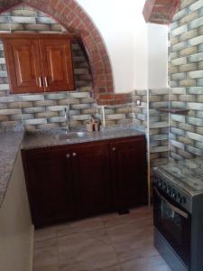 a kitchen with a stove and a brick wall at Tasneem Palace in Luxor +97 photos
