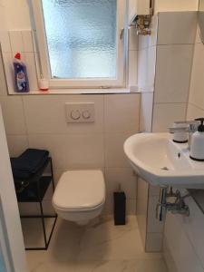 a small bathroom with a toilet and a sink at ST3 Apartment in Triberg