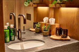 La salle de bains est pourvue d'un lavabo et de deux robinets. dans l'établissement 1 Hotel Mayfair, à Londres