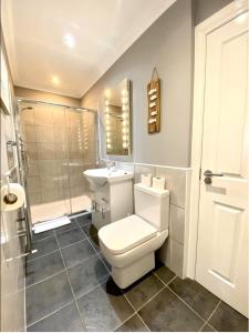 a bathroom with a toilet and a sink and a shower at The Anchor Inn in Garelochhead