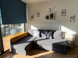 a couch sitting in a room with a window at APARTAMENTO CANILLO Wifi-Parquing free-Terraza HUT 5213 in Canillo