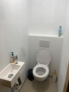 a white bathroom with a toilet and a sink at Appart centre Stavelot in Stavelot