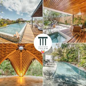a collage of photos of a pool and a house at Tropical Oasis with Plunge Pool & Peaceful Garden - Mira Luna 131C in Tulum