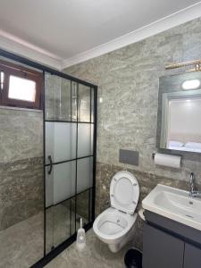 a bathroom with a toilet and a sink at Kaya Palace in Uzungöl +18 photos