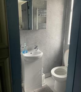 a bathroom with a sink and a toilet at Entire Brand New Serviced Apartment in Moseley in Birmingham