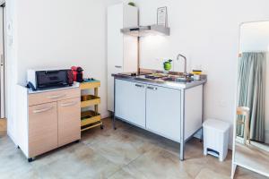 una cucina con lavandino e forno a microonde di Easy flat Vezia, indipendent entrance, free parking a Lugano