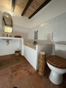 a bathroom with a toilet and a bath tub at Domaine Royal Quercy in Monclar-de-Quercy