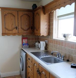 uma cozinha com um lavatório e uma máquina de lavar louça em Teach pádraig em Falcarragh