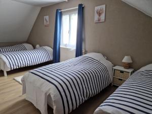 1 dormitorio con 2 camas y ventana en Gîte la crinière au vent en Étréaupont