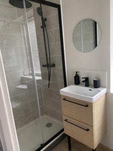 a bathroom with a shower and a sink at Hortensia*Proche Centre-Ville et CHU*Parking in Amiens
