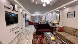 a living room with couches and a flat screen tv at شقه مفروشه فندقيه الترا مودرن فيو رائع لاصحاب الرقي والتمييز in Cairo