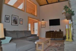 un soggiorno con divano e TV di Cozy cabin with boosted Wi-Fi a Beech Mountain