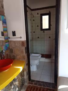 普爾馬馬卡的住宿－Hostería Aguas Coloradas，一间带卫生间和水槽的浴室