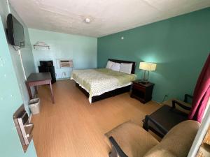 a bedroom with a bed and a couch and a television at LAMPLIGHTER INN in Childersburg