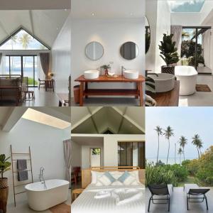 a collage of photos of a bedroom and a bathroom at Little Moon Villa in Ko Mak