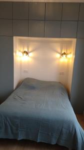 a bedroom with a bed with two lights on it at Hendaye plage, Résidence Eskualduna A in Hendaye