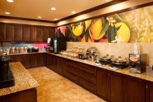 a large kitchen with wooden cabinets and a counter top at Fairfield Inn & Suites Houston Intercontinental Airport in Houston