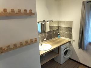 een badkamer met een wastafel en een wasmachine bij A découvrir Superbe Maison Calme et Lumineuse in Vallouise