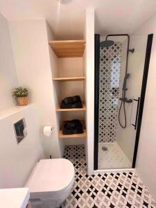 エクス・アン・プロヴァンスにあるBel appartement au calme climatisé avec terrasseのバスルーム(シャワー、トイレ、洗面台付)
