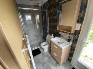 a small bathroom with a toilet and a sink at La Maison Passageon, Tout confort in Châteauroux