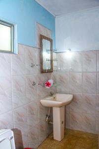 a bathroom with a sink and a mirror at Sigiri Nirwana Lodge in Sigiriya