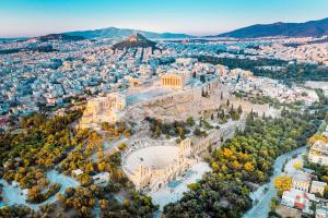 an aerial view of the city of acropolis at Modern & Cozy 51sqm Apt in Thisseio in Athens