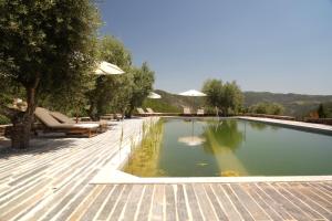 a swimming pool in a yard with chairs and trees at Quinta Vila Rachel - Winery in São Mamede de Riba Tua