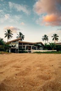 a house with palm trees in front of it at Beach Houses Moitas in Amontada