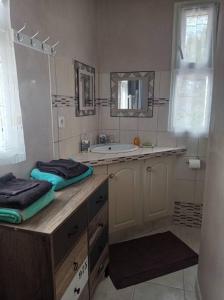 ein Bad mit einem Waschbecken und einem Spiegel in der Unterkunft maison piscine privée Robion Luberon idéal famille in Robion en Luberon
