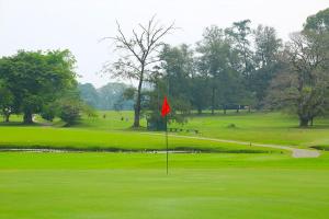 un campo de golf con bandera roja en el green en Luxury Colombo Escape, en Talawatugoda