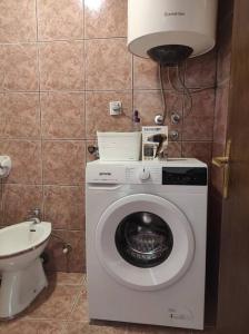 een badkamer met een wasmachine en een toilet bij Urban Retreat Zagoric in Podgorica