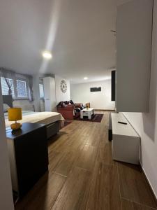 SošiceApartment Radić 1的一间带床的卧室和一间客厅