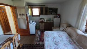 a living room with a couch and a kitchen at Curovac Nature in Ilidza