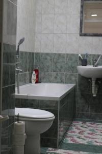 une salle de bains avec baignoire, toilettes et lavabo dans l'établissement Blue Apartment, à Bihać